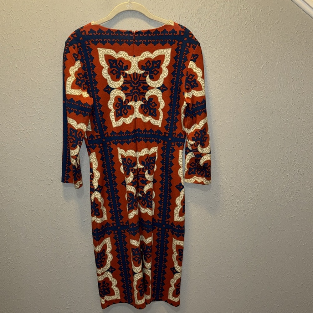 J. McLAUGHLIN Devon Dress 3/4 Sleeves Red (Orange) Navy Women’s Sz Small - Picture 7 of 9